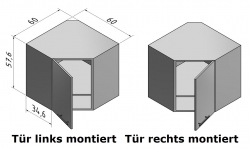 OPTIFIT Eck-Hängeschrank »Faro«, grau, Breite 60 x 60 cm